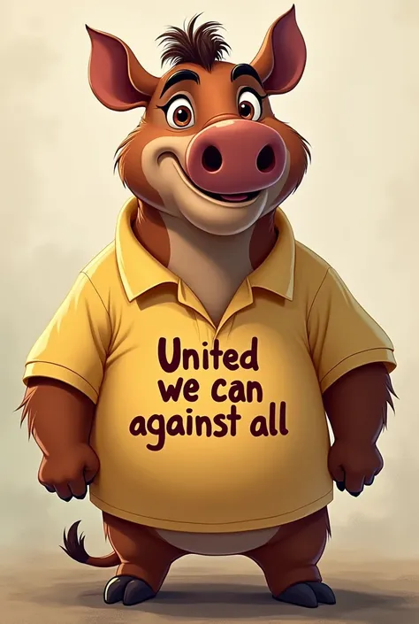 Pumbaa and in his polo shirt he says united we can against all 