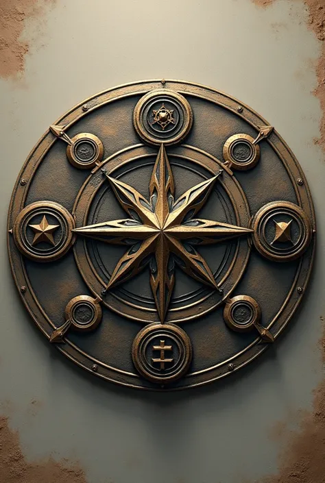 Create an image of the Talisman of Immortality ,  it has the shape of a circle with a cross in the center . . The cross is made up of two lines that cross at a right angle ,  and in the center of the cross there is a six-pointed star .  Around the circle ,...