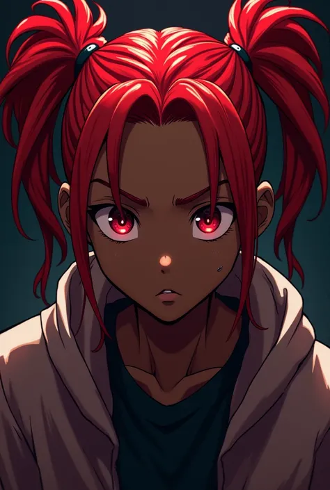 Black Anime boy with red pigtail dreads