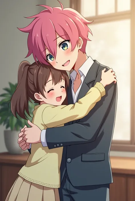 A girl hugging Saiki kusuo from the anime Saiki K. No psi-nan. 