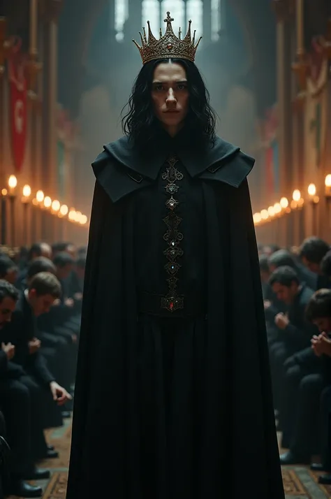 Severus snape realistic teenager with a crown and people bowing