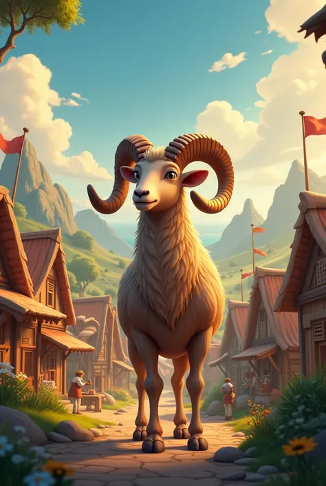 Generate in cinematic 3d cartoon style**inspirational scene of Ram standing at the village edge, looking towards the horizon, symbolizing bravery and truth."