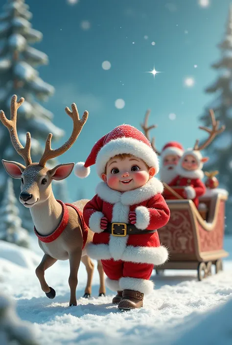 Baby santa at deer cart
  