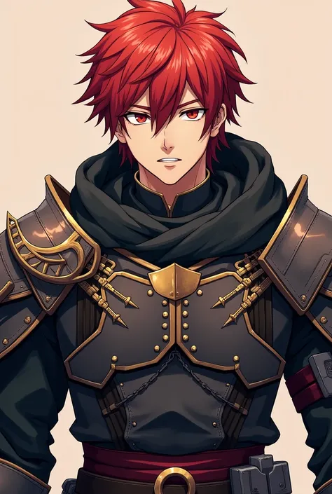 Special clothing，Soldier，Anime man，Anime style，full-body shot，Solid color background，front Photo. Red hair, full body, dragon age . Look front