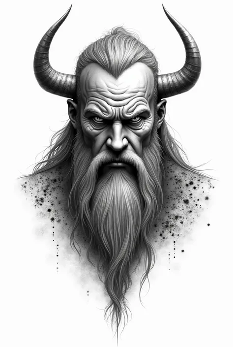 Create a design in white, black and gray under the Viking war theme with a pointillism style and pencil sketch on a white background, simple and easy to draw without exaggerated details, I need something that I can easily sketch for a tattoo