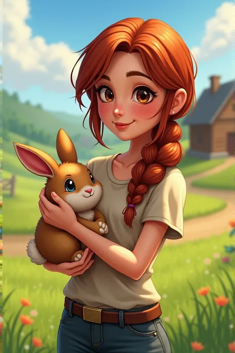 Leah from stardew 
valley holdings a bunny 