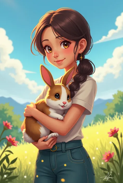 Leah from stardew 
valley holdings a bunny indie anime easy