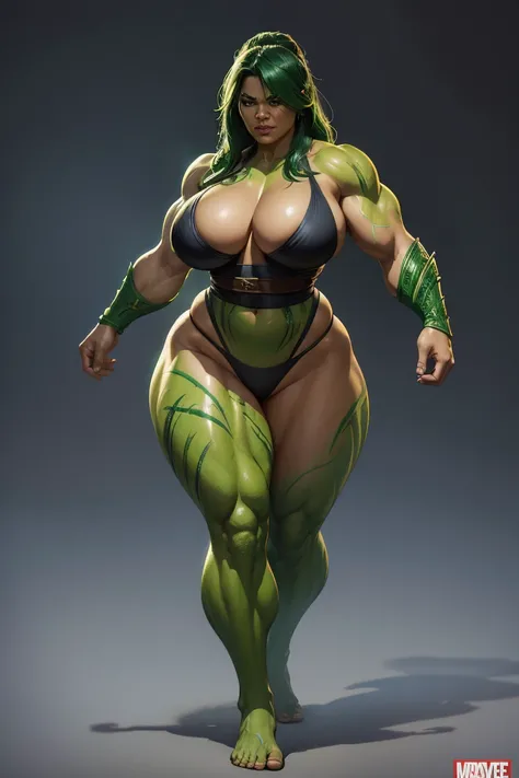 A character that is a curvy female combination of Marvels Hulk and Mortal Kombats Goro, digital painting, trending on ArtStation, extremely detailed, ultra high resolution, 8k