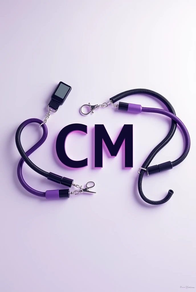 I want a YouTube banner for the cover of my channel with the initials CM in the center,  lanyard with colors purple ,  black and white 