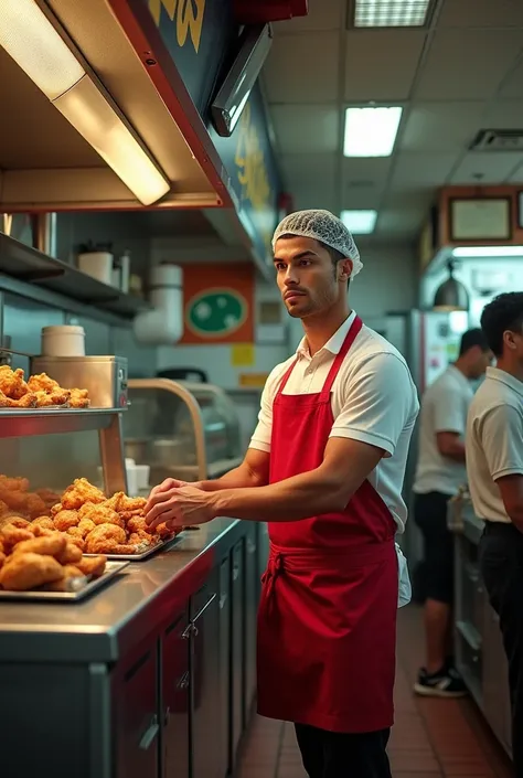 Cristiano ronaldo working in chicken shop
