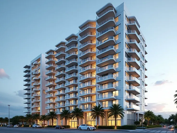 We need G  +3 an apartment building with simple balconies in modern central Miami