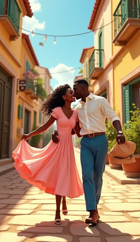 Par un bel après-midi ensoleillé, Aissatou et Mamadou se promenaient main dans la main dans les rues pavées de leur petit village. Aissatou, radieuse dans sa robe rose légère, riait aux éclats tandis que Mamadou, élégant dans sa chemise blanche et son pant...