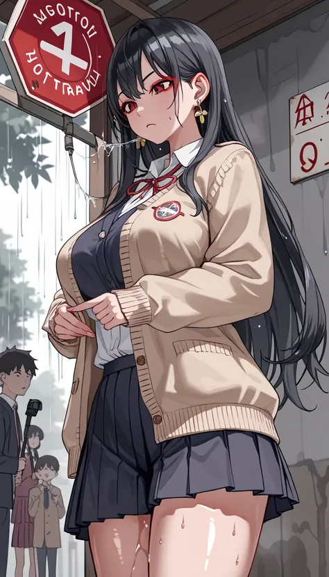  Female High School Student Who Came to Clean a Dirty Dirty Room、 Trash Scattered in the Dark Room 、 angle from below、 super low angle、 Big Breasts 、 flashy earrings and  black long hair、 cool face 、Neat Kogal 、 Female High School Student b cardigan style ...