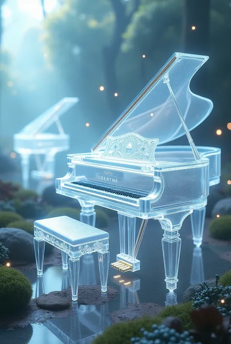 Very beautiful、Transparent pianos are in a 、 fantasy world