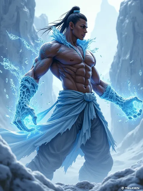 Dark skin Tekken character with the powers of ice 