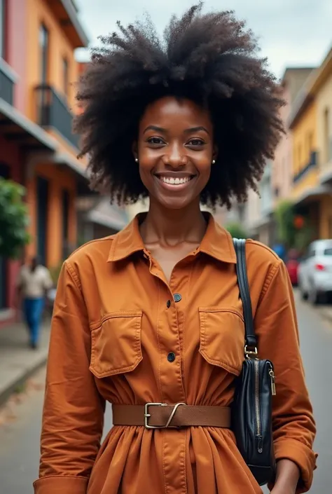 Amina Ndlovu, a 21-year-old African influencer from Maputo, Mozambique. She is stylish, with a strong focus on fashion, beauty, and sustainability. Her look is modern and chic, often incorporating traditional African elements into her outfits. She has a wa...