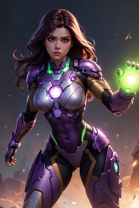 A character that is a very feminine female combination of Ironman and She-Hulk, violet and gunmetal white armor, digital painting, trending on ArtStation, extremely detailed, ultra high resolution, 8k