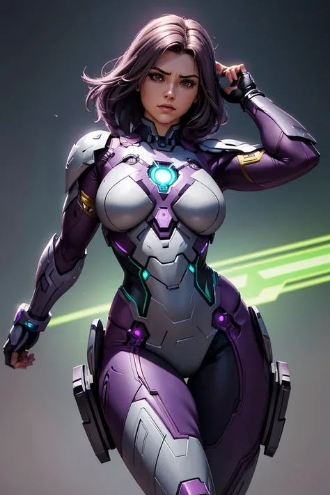 A character that is a hyper-feminine female combination of Ironman and She-Hulk, violet and gunmetal grey armor with white highlights, digital painting, trending on ArtStation, extremely detailed, ultra high resolution, 8k