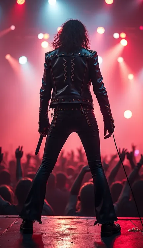 A rock star in full leather on the concert stage in Singen 