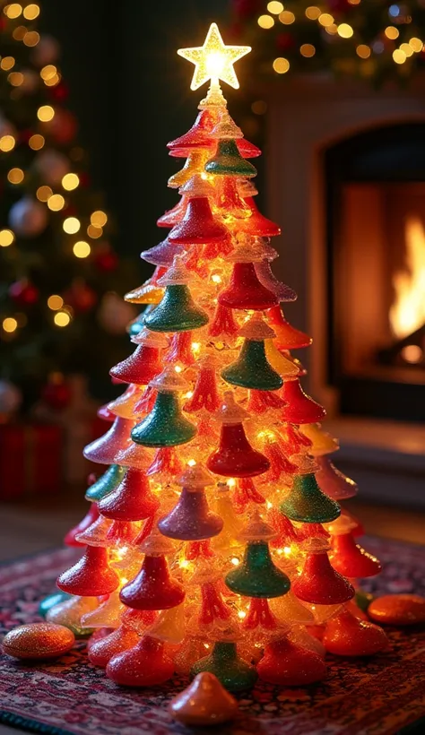 Create an award winning, artistic and festive Christmas tree made entirely from various size, colour, style of dildos (penis). The tree should have a vibrant and sexy look, with carefully arranged dildos (penis) (male genital) forming the structure. Incorp...