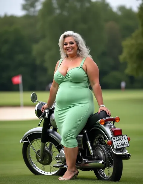 an older woman, 80years old, older, 1 plus size model, chubby, sexy and hot, silver wavy hair, big boobs, big hips, fashion model, very wrinkled face and body, bold makeup, smile, huge hips ,huge ass, wide hips, huge thighs, wide thighs, A sultry plus-size...