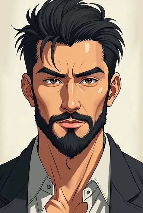  black hair short haired Japanese in his 30s　Man with beard 　Illustration　 handsome