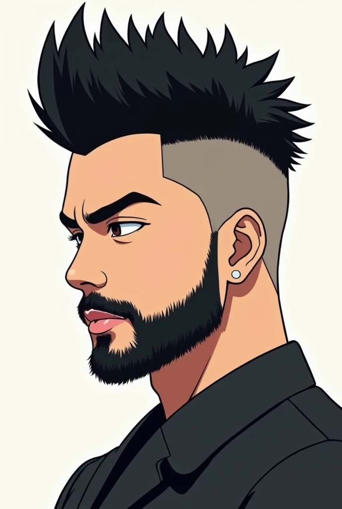  black hair short hair　Jet Mohawk　Beard　 Japanese man　20th Generation　Illustration　profile　