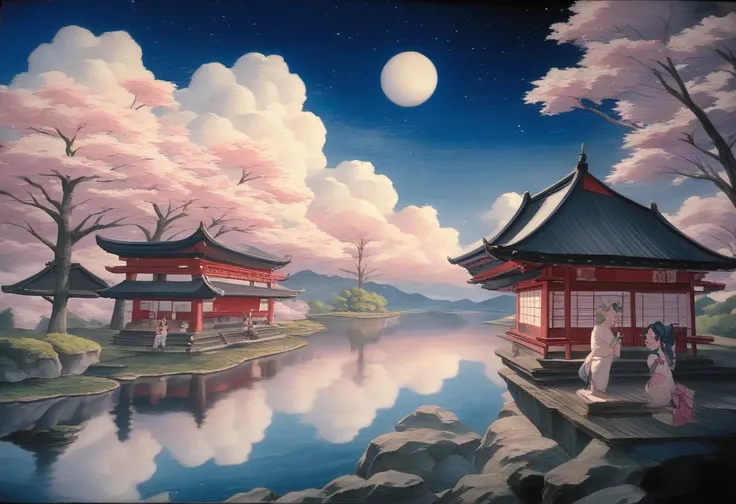   art station, Japanese art style, Japanese art, traditional Japanese art, traditional Japanese painting, Japanese art art, Japan at Night, old Japanese art, Japanese painting,  landscape painting, Japanese painting,  Japanese Scenery,  Animated Background...