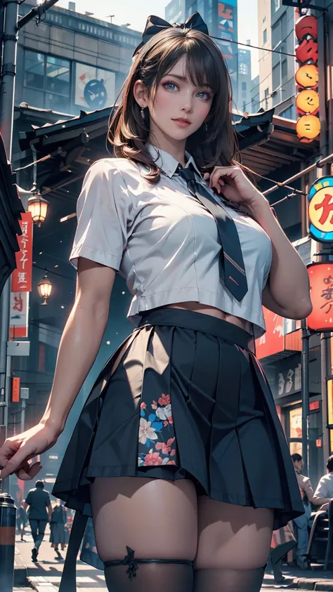 (8k,  RAW photos , masterpiece:1.3), ( realistic , photo- realistic :1.37), (  knight ), ( viewers who stop at the edge:1.331), (Gray Hair),  pose, tokyo street,   knight cityscape,  Cyberpunk City , Soft light,  1 girl,  Extremely Beautiful Face ,  Bust(L...