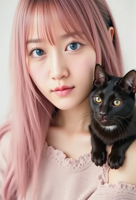  by Sam {x} Girl with a Cat,  Black Cat, Pink hair Blue eyes, Avatar