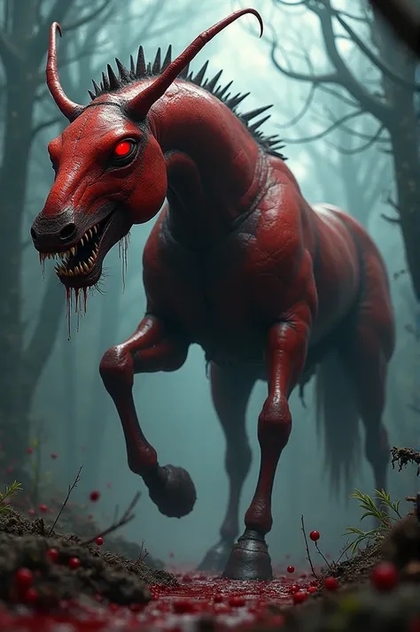 Mix Red ant and horse and create big scary bloody animal 