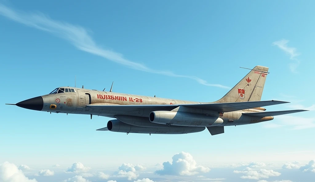 A  fighter jet  with "Ilyushin Il-28" written on it.

