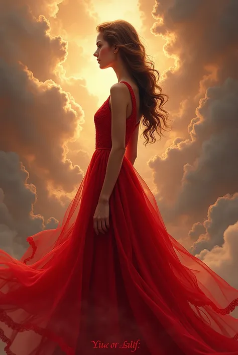  A book cover with a girl in red dress with a name written on it 
Wings of the phoenix 