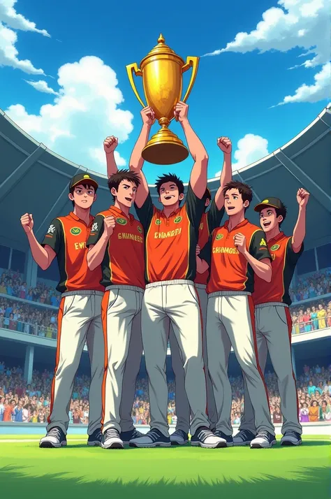 A cricket team anime characters raising a trophy KOTTAKKAL PREMIER LEAGUE