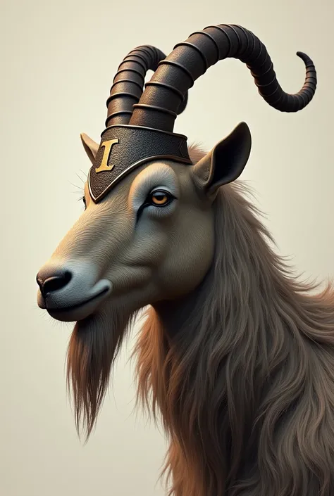 The head of the male goat from the side wears a Roman iron sirah there is the letter i 