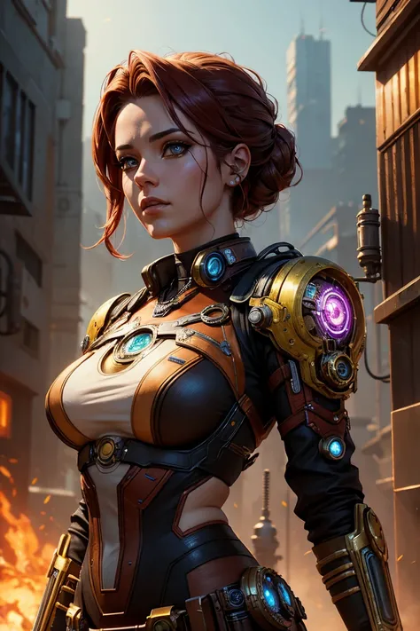 A female solarpunk steampunk cyberpunk Ironman, digital painting, trending on ArtStation, hyper-realistic, extremely detailed, intricate details, ultra high resolution, 8k