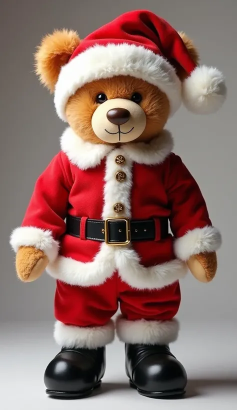 . A stuffed bear wearing a super cute Santa costume、Front full body angle