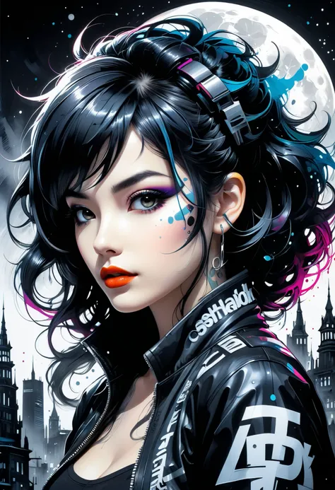 fluorescent horizon , color field paint, sense of depth and intrigue , digital brushstrokes,
A captivating 3D rendering of a womans profile , with dark hair that transitions smoothly to abstract shapes and shapes . The intricate hairstyle feature...