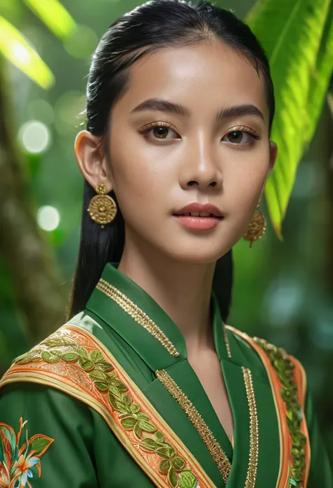 Close-up,  fashion photo shoot Ratana Sunthorn, Wearing Thai clothes_Girl Scouts_Regular , In the lush forest,  3d rendering, CGI, symmetrical,  Octane Render, 35mm., Bokeh, 9:16, ( Exquisite detail :1.12), HDR, ( Exquisite detail , hyperdetailed:1.15), ( ...