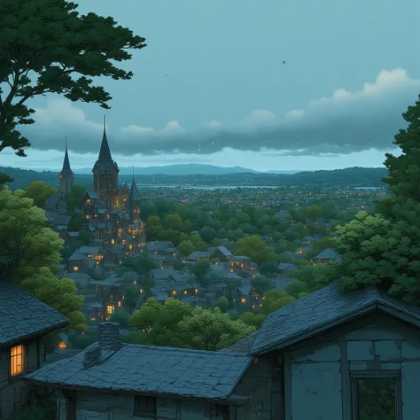 ((high quality)), ((masterpiece)), ((high)y detailed)), distant village, rainy weather, 8k, 4k, UHD, high resolution