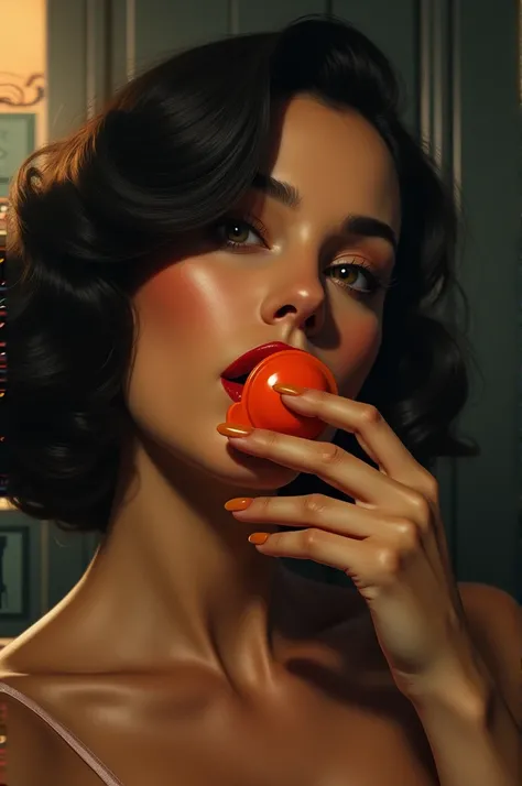 Female pulp in love clutching her orange pacifier 