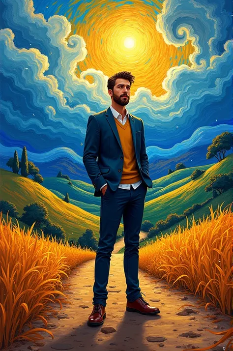 A man standing in vincent van gogh animation 