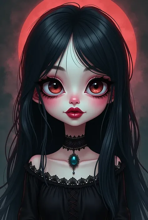 Cartoon of a girl with gothic makeup 