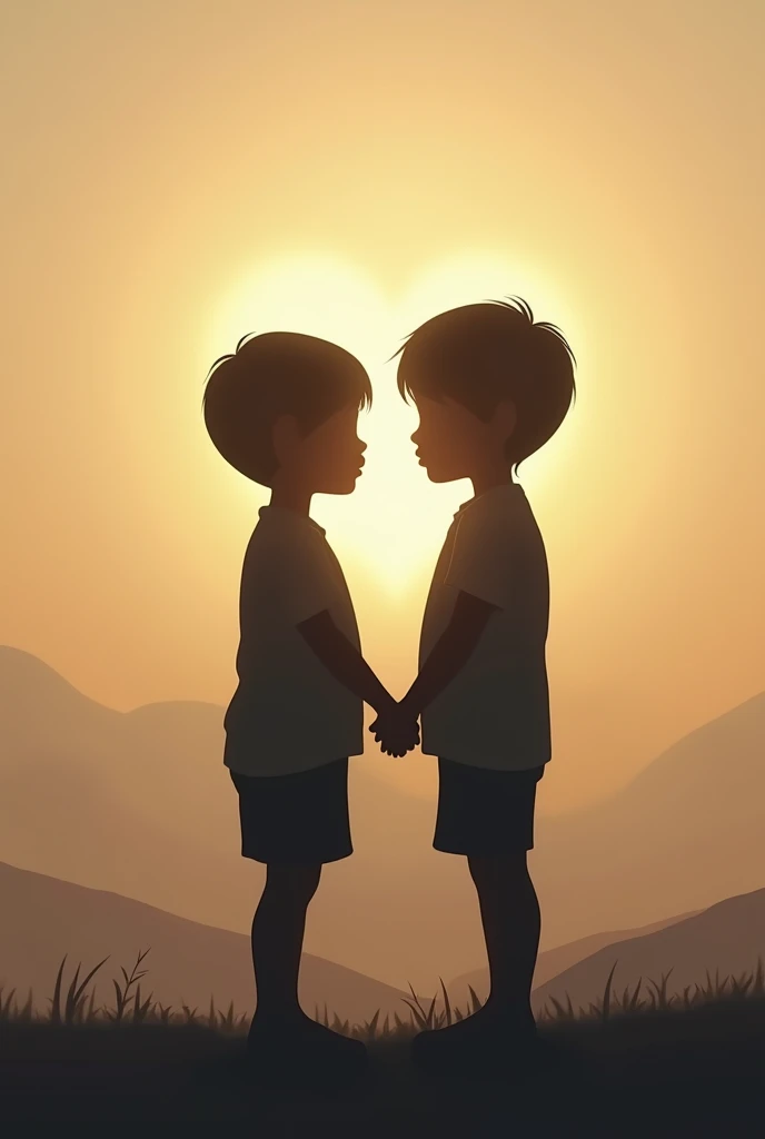 Create an image based on this phrase:
No matter who you are or where you come from, there will always be someone in the world who will love you for who you are.

Make 2 or more  boys shadow 