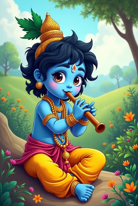 Deseny cartoon krishna hand bansuri 