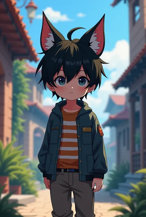 Boy 1,Wear a Yorkshire Dog Ear Brown Oud,Black hair, Trousers,anime