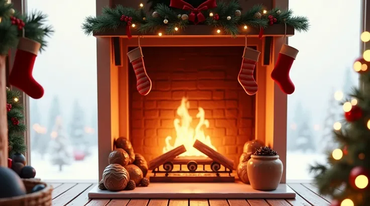 Create a fireplace with christmas decorations