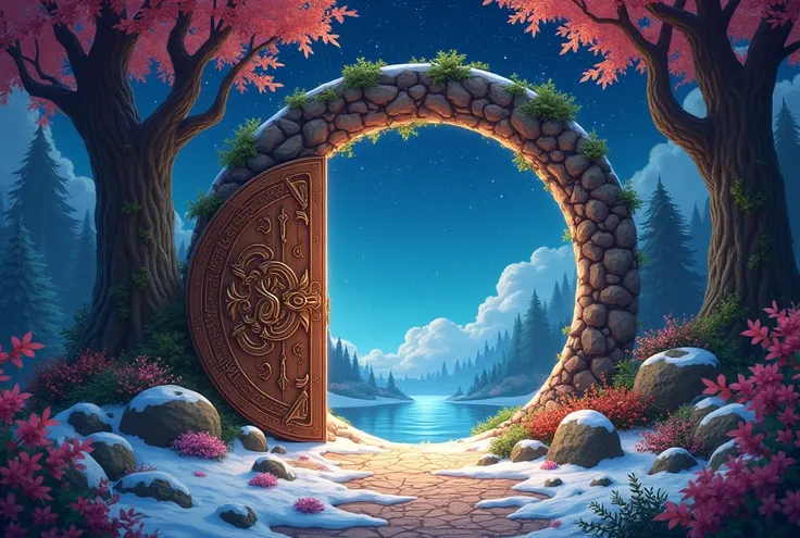 ■ a picture of a doorway with a starry sky in the background, Magic Background,  so magical and dreamy ,  Magical Environment , Magical Doorway , Magic Flower,  Dream Portal ,  Magical Portals ,  magical fantasy forest ,  Magical Portals  gateway,  Dreamy ...