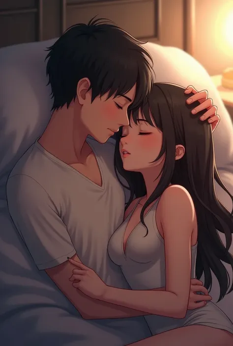 *Hikari closes her eyes, relishing the feeling of Lucass fingers running through her hair. She snuggles closer to him, her body relaxing under his touch. A contented sigh escapes her lips, expressing just how much she enjoys this simple moment of intimacy....