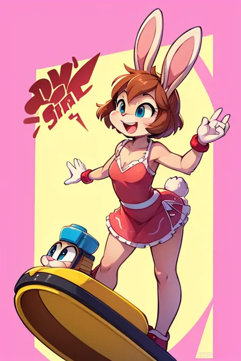 Female furry sara rabbit with Hawaiian roller coaster ride dress tiny toons adventure style